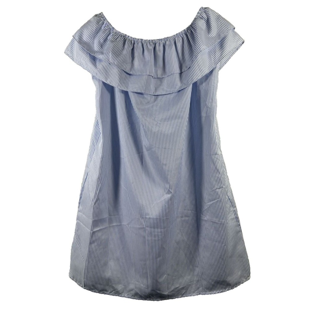 Beach Lounge Women\s Off Shoulder Ruffle Pockets Blue White Size XXL - Picture 2 of 10